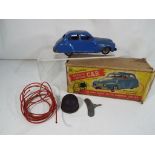 Chad Valley - a remote control tinplate Harborne car, blue, pump action steering,