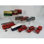 Dinky Toys - 12 diecast model buses, coaches and fire engines comprising coaches BOAC # 283,