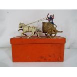 A J Hill & Co metal model of a Roman style chariot pulled by two horses with standing charioteer,