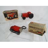Triang Minic - two clockwork tinplate models comprising a red Farm Tractor and a further red
