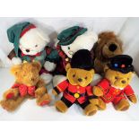 Teddy Bears - six soft toys to include two Dandee bears Grandma and Grandpa,