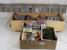 Model Railways - two boxes containing a quantity of OO gauge Hornby scenics Peco N gauge master,