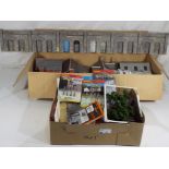 Model Railways - two boxes containing a quantity of OO gauge Hornby scenics Peco N gauge master,