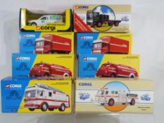 Corgi - a collection of eight diecast commercial vehicles to include AEC 4 wheel flat bed lorry