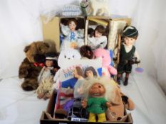 A collection of thirteen dolls and bears to include three figures from the Little Britain TV series