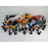 Two baskets containing 46 diecast vehicles and figures, eighteen unboxed diecast vehicles by Corgi,