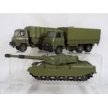 Dinky - three unboxed Army diecast model motor vehicles, two Foden trucks and a Chieftain Tank,