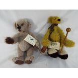 The Teddy Bear Orphanage - a TBO bear with jointed limbs and the Teddy Bear Orphanage pin badge