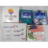 Herpa and Gemini Jets - five boxed diecast airplanes 1:400 and 1:500 scale comprising N915AW,