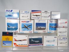 Herpa and Schabak - sixteen boxed diecast airplanes 1:500 and 1:600 scale comprising 515900, 511629,