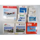 Herpa - eight boxed diecast airplanes in 1:500 scale comprising 503723, 501279, 503037, 508636,