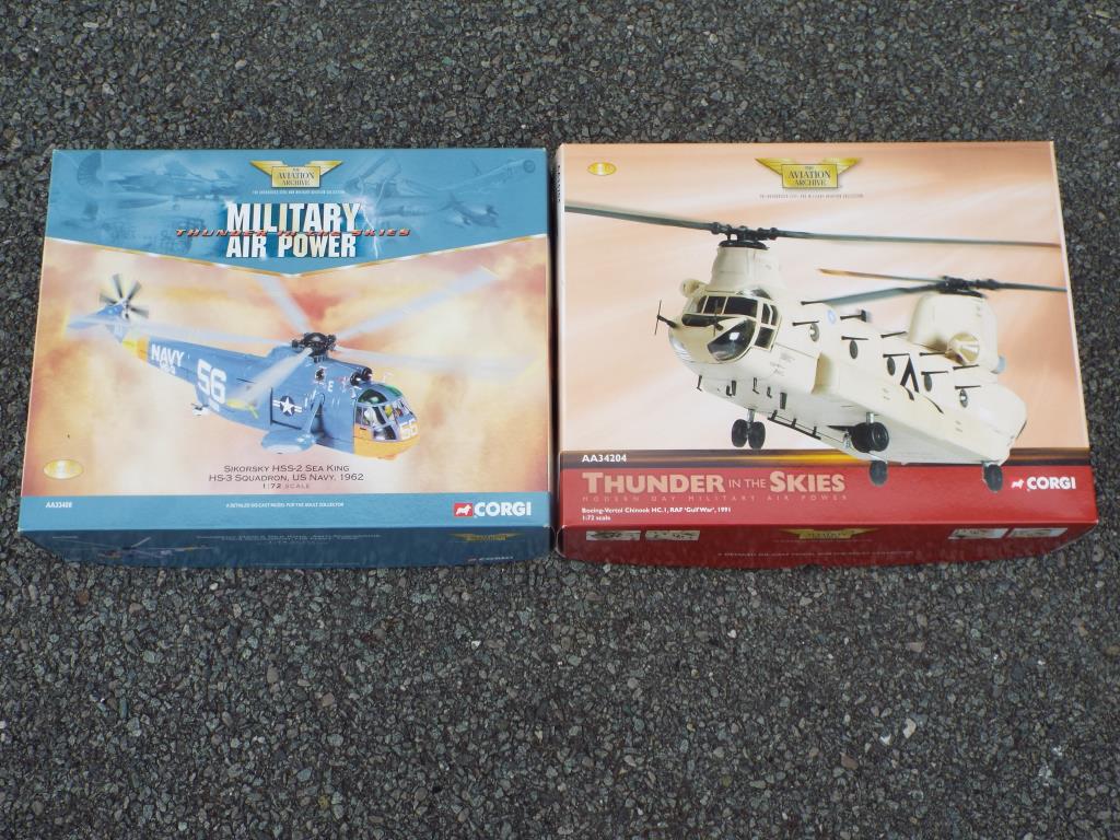 Corgi - Two boxed diecast helicopters in 1:72 scale a Sikorsky HSS/2 Sea King reference number