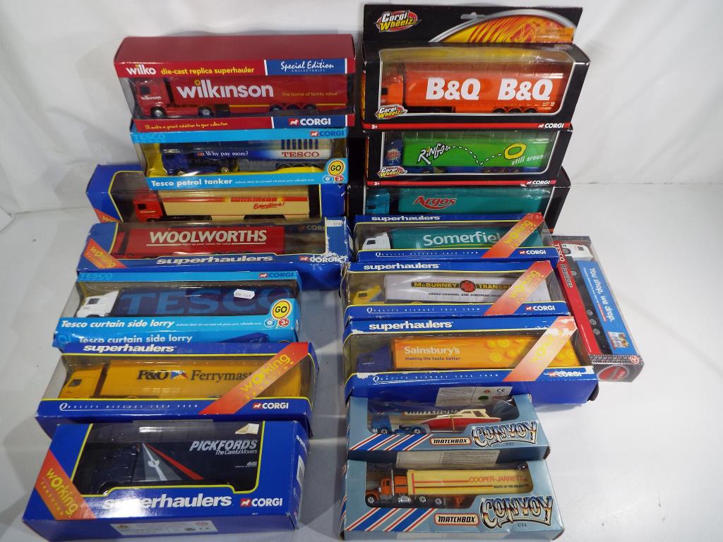 Corgi and Matchbox - Sixteen boxed diecast trucks, most in 1:64 scale comprising 857214, 954241,