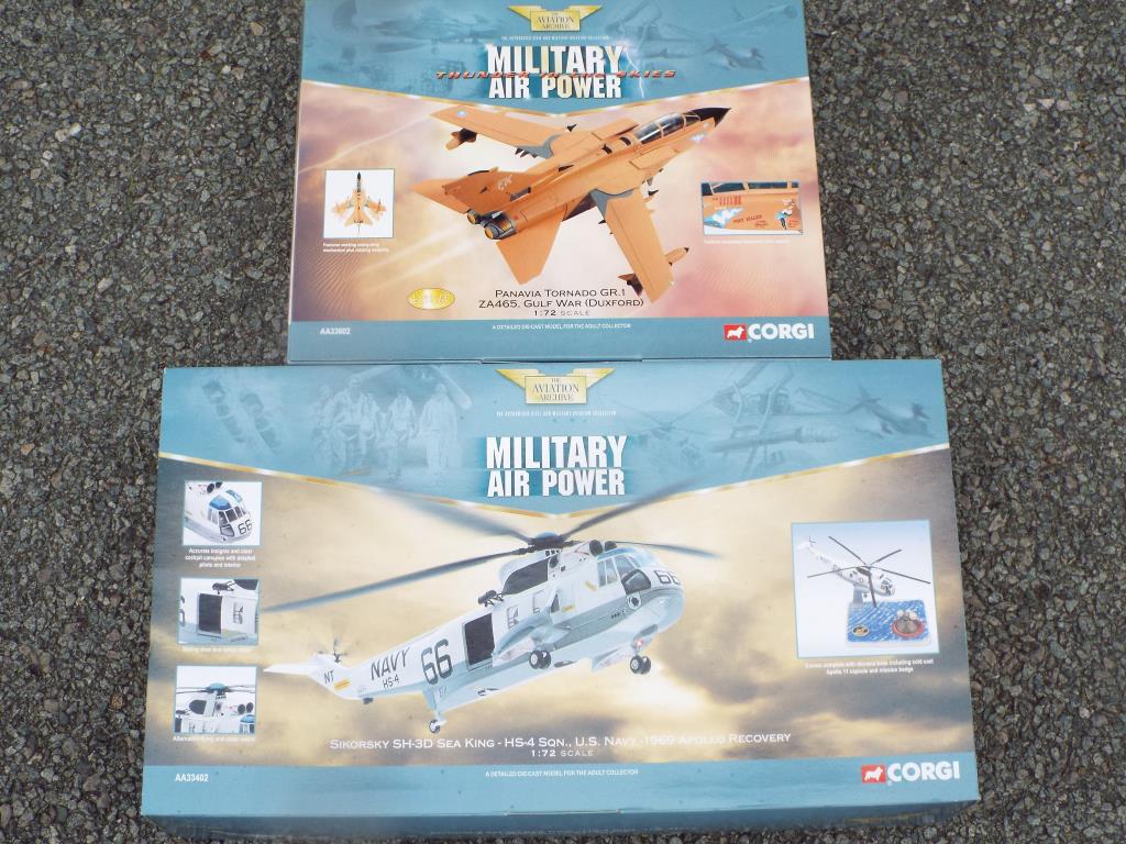 Corgi - One boxed helicopter and one boxed aeroplane from the Corgi Aviation Archive series,