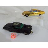Diecast - a Dinky Toys diecast model of Ed Straker's Car in gold with blue interior and a Corgi