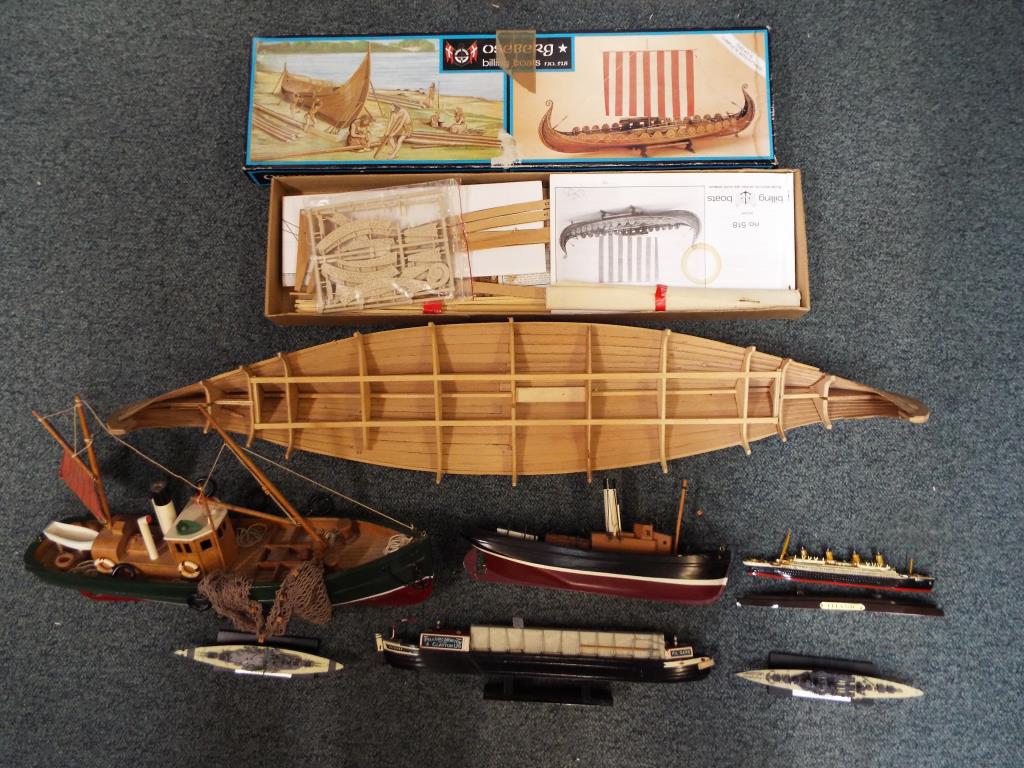 A lot to include a quantity of model ships and boats and a partially constructed Billing Boats No.