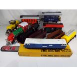 Model Railways - Tri-ang O gauge Blue Flyer locomotive with coach in original box also two battery