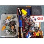 A mixed lot of toys to include WWE Wresting action figures, a Megabloks Construction Set,