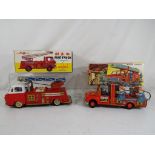 A Chinese tinplate friction powered tinplate Shanghai Fire Truck with extending ladder in original