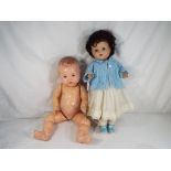 Dolls - An Armand Marseille bisque headed doll with blue glass eyes, open mouth bearing teeth,