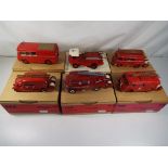 Fire engines - six white metal kit built fire engines by C.C.C.