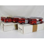 Phoenix World - five white metal kit built fire engine comprising three Shelvokes and two Dennis