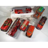 Fire engines - six tin-plate and one diecast to include friction and non-powered fire vehicles by