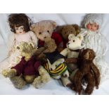 A selection of nine dolls and bears by Anica, Sunkid, The Original Wheat Bag Co.