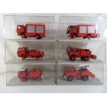 CEF Replex - Six diecast fire vehicles in original plastic cases, all models are based on Renault,