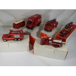 RSH and Mini Vehicules - six assembled white metal kits comprising fire tenders, T17, T12, T13,