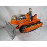 Handy Hank - an unboxed tin-plate bulldozer by Hanky Hank, battery powered but untested,