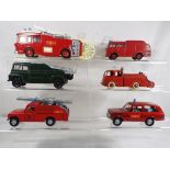 Dinky - Six unboxed diecast fire vehicles, most in E to NM condition.