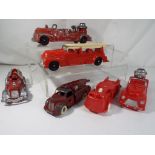 Hubley and Chad Valley - six unboxed vintage fire engines to include Hubley No.