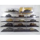 De Augostini - fourteen diecast military vehicles in original plastic cases, models m,