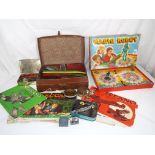 Meccano - A vintage leather case containing a quantity of vintage Meccano with ephemera relating to