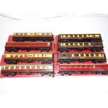 Model Railways - eight Hornby Dublo OO gauge tin plate coaches (little warping to some roofs) in