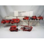 Mini vehicules and Roxley models - Seven white metal kit built fire vehicles all appear to be in