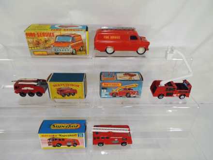 Diecast models - four emergency service fire vehicles to include Matchbox Series by Lesney #63 Fire