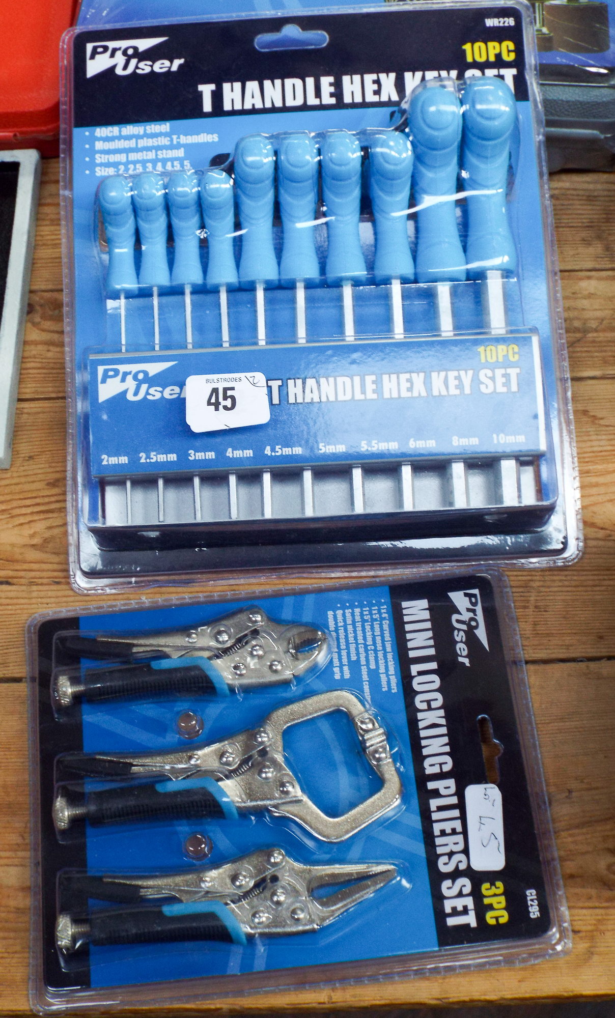 A new 10 piece T-handled hex key set and a new 3 piece mini locking pliers set