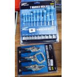 A new 10 piece T-handled hex key set and a new 3 piece mini locking pliers set