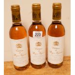 3 small bottles of Sauternes white wine dated 1999