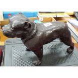 A bronze statue of a Staffordshire terrier