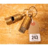 Two brass Titanic whistles