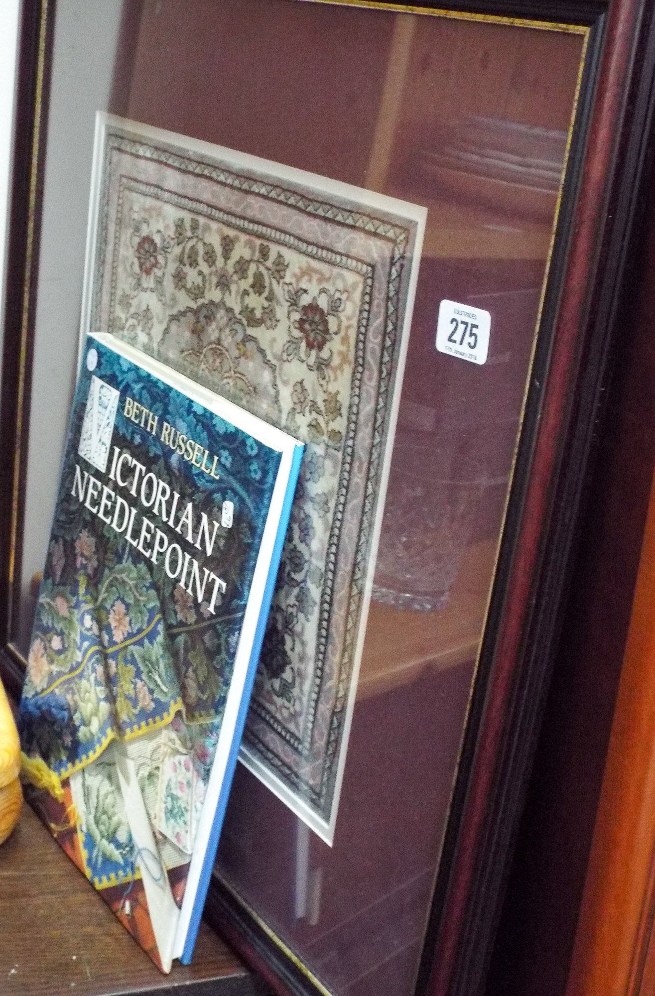 Book on Victorian needlepoint and a tapestry picture