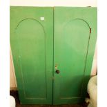 A 3' green painted pine 2 door cupboard