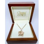 Clogau Welsh rose gold diamond set Welsh dragon pendant on matching chain, gross weight 6.