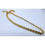 A modern 9ct yellow gold flattened link neck chain 21.