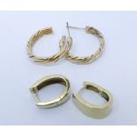Two pairs of modern 9ct yellow gold hoop earrings gross weight 12gms