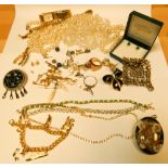 A quantity of costume jewellery, paste set dress rings, faux pearls,