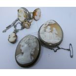 A collection of cameo jewellery to include two 9ct gold dress rings, silver dress ring,